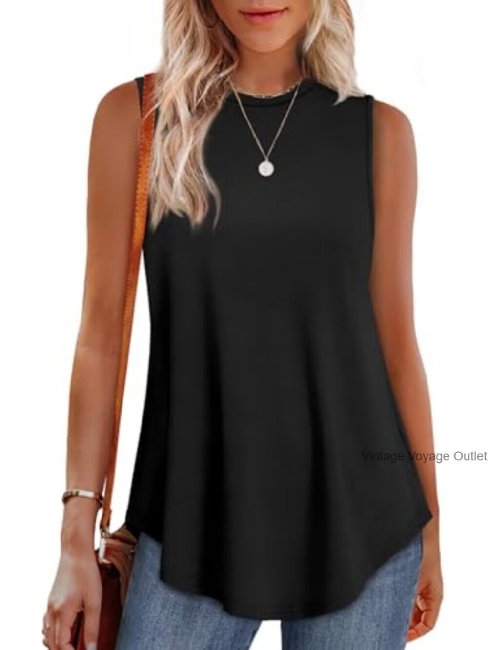High Neck Tank Top Womens Loose Fit Sleeveless Tunic Summer Wear with Leggings